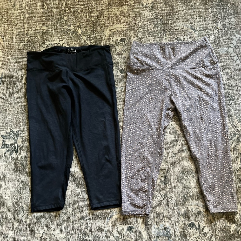 Set Of 2 Varley Montero Leopard Cropped & Black Leggings Small/Medium
